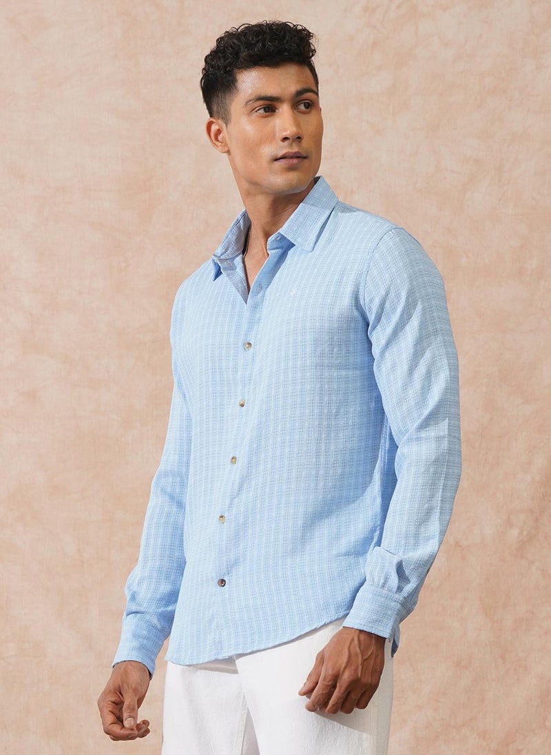 Wrogn Textured Light Weight Shirt | Light Blue - Image 4