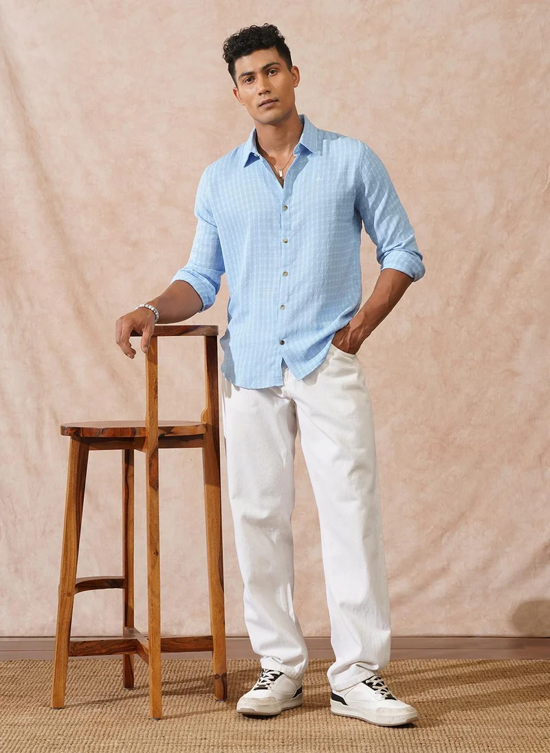 روجن Textured Light Weight Shirt | Light Blue