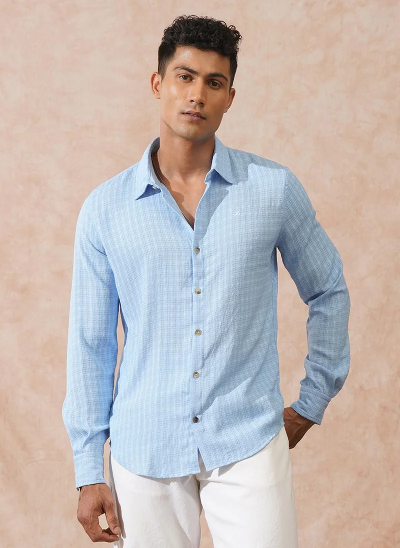 روجن Textured Light Weight Shirt | Light Blue