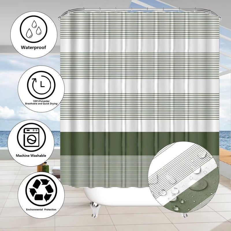 DDQQ 4PCS BOHO Streak Streak Startain Stain مع السجاد SAGE SAGE GREEN Stripe Bathrate Startain مع 12 خطاف ديكور الحمام مع إكسسوارات حمام السجاد مع غطاء المرحاض الحصير - Image 5