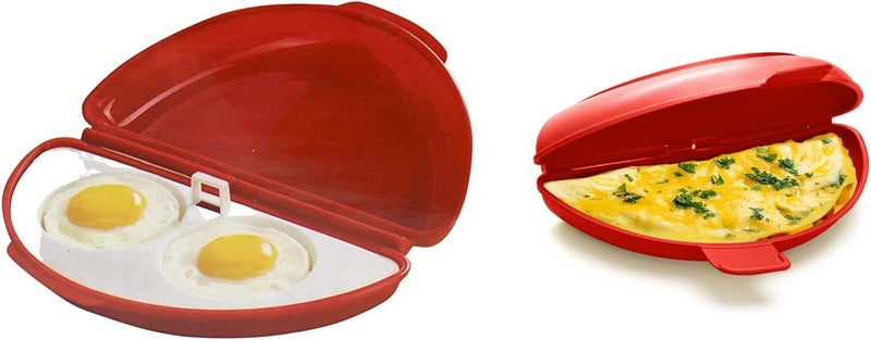 AMBSS SYS Two in One -Microwave Omelet Maker + Egg Poacher All In One Dish On The Go Quick N Easy Breakfast BPA Free Plastic - Image 1