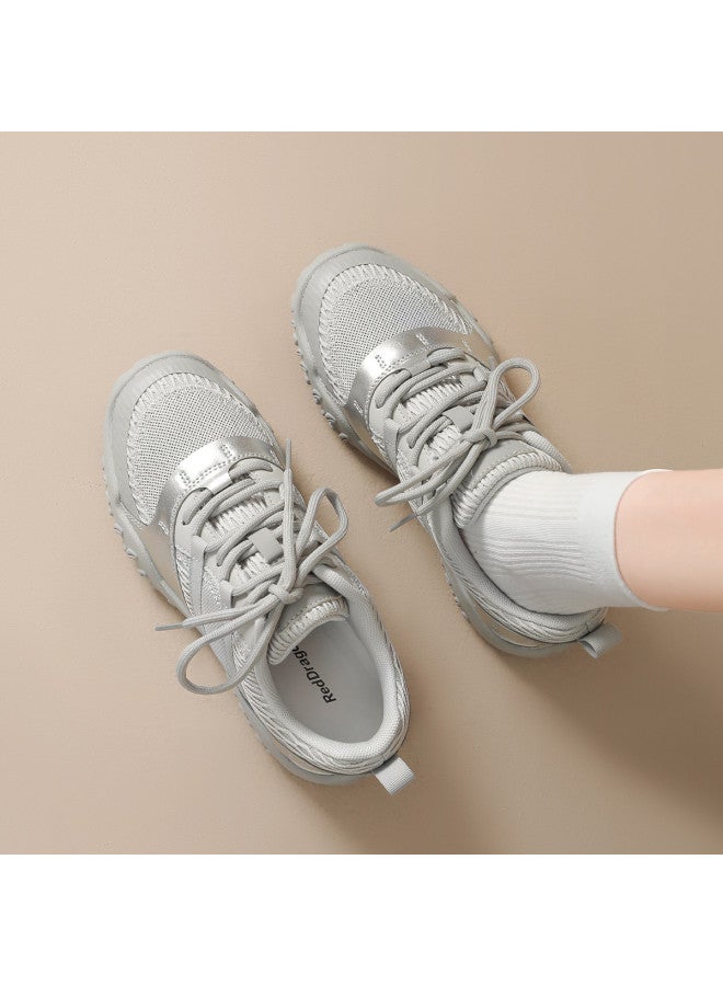 RED DRAGONFLY Metallic Silver Retro Chunky Sneakers Slimming Autumn Winter Versatile Casual Shoes Soft Sole Comfortable Sports Shoes Women's Shoes - Image 3