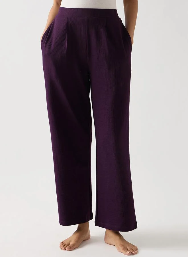 Femmella  Purple Cotton Knit Straight Pants for Women | Best Price UAE
