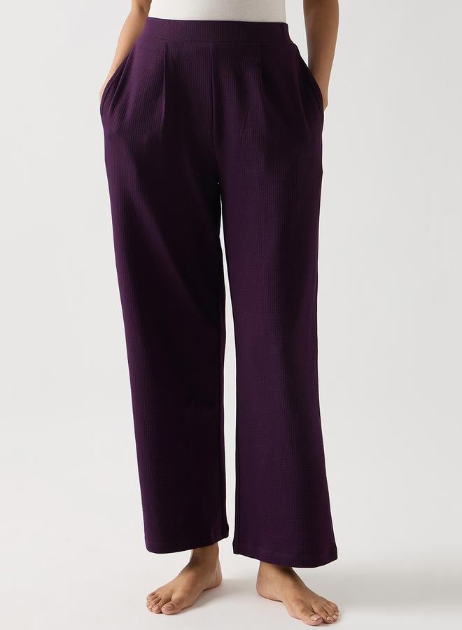 Femmella Purple Cotton Knit Straight Pants - Image 5
