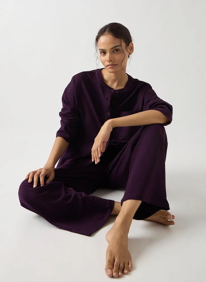 Femmella  Purple Cotton Knit Straight Pants for Women | Best Price UAE