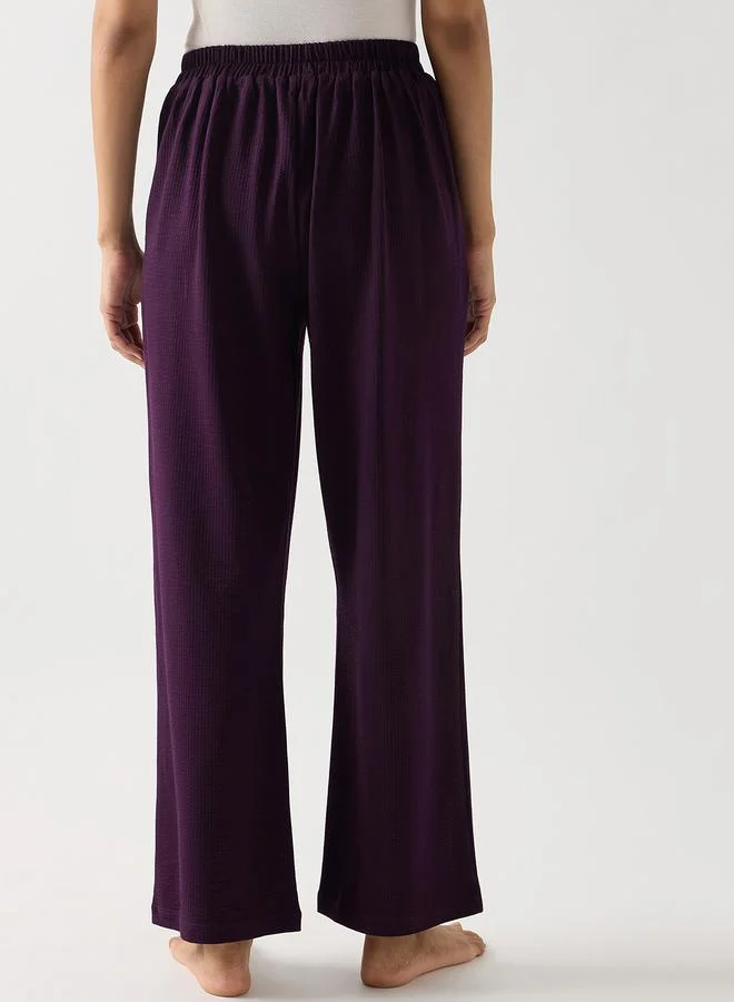 Femmella  Purple Cotton Knit Straight Pants for Women | Best Price UAE