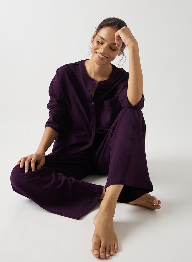 Femmella Purple Cotton Knit Straight Pants - Image 2