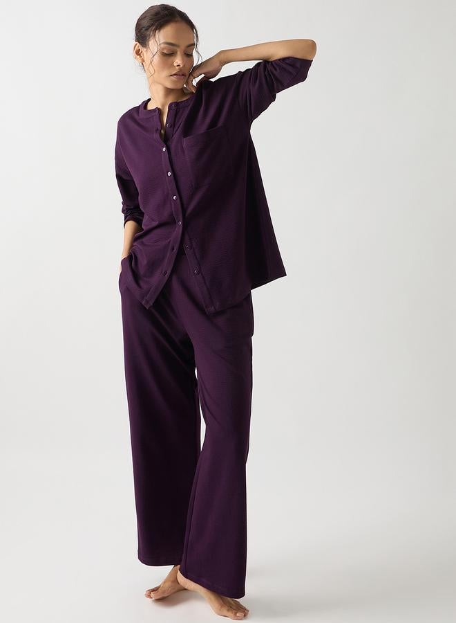 Femmella Purple Cotton Knit Straight Pants - Image 1