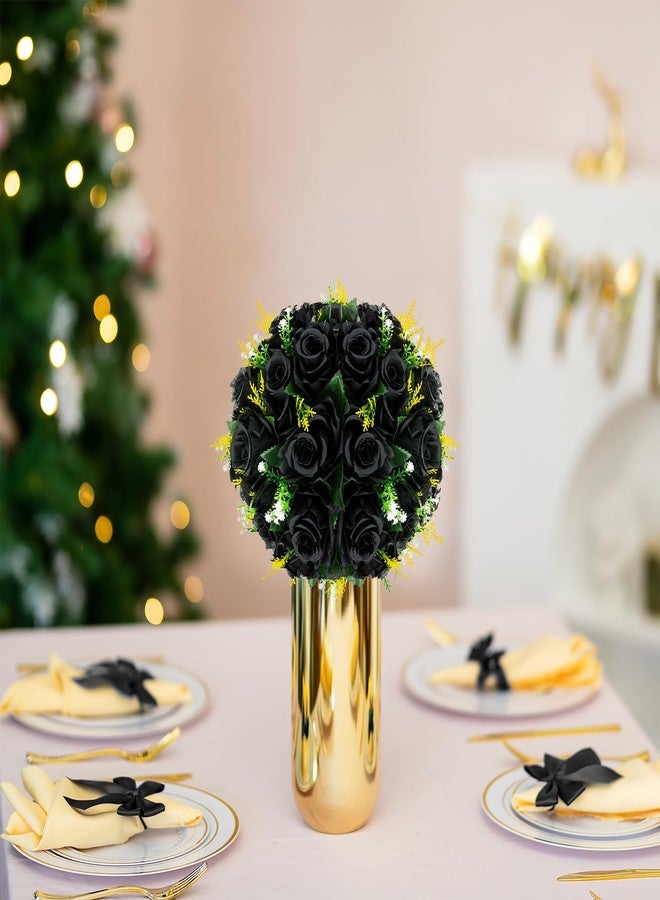 BLOSMON Flower Balls Wedding Rose Centerpieces 10 Pcs Black Fake Flowers Kissing Balls Decor Artificial Floral Arrangements Flower Bouquet of Roses Home Party Room Table DIY Decorations - Image 3