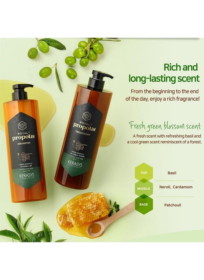 Kerasys Propolis Royal Jelly Extract Green Tea Olive Oil Shiny And Healthy Hair Propolis Green Moisture 33.8 Fl Oz / 1L (Shampoo + Treatment Set)  - Image 4