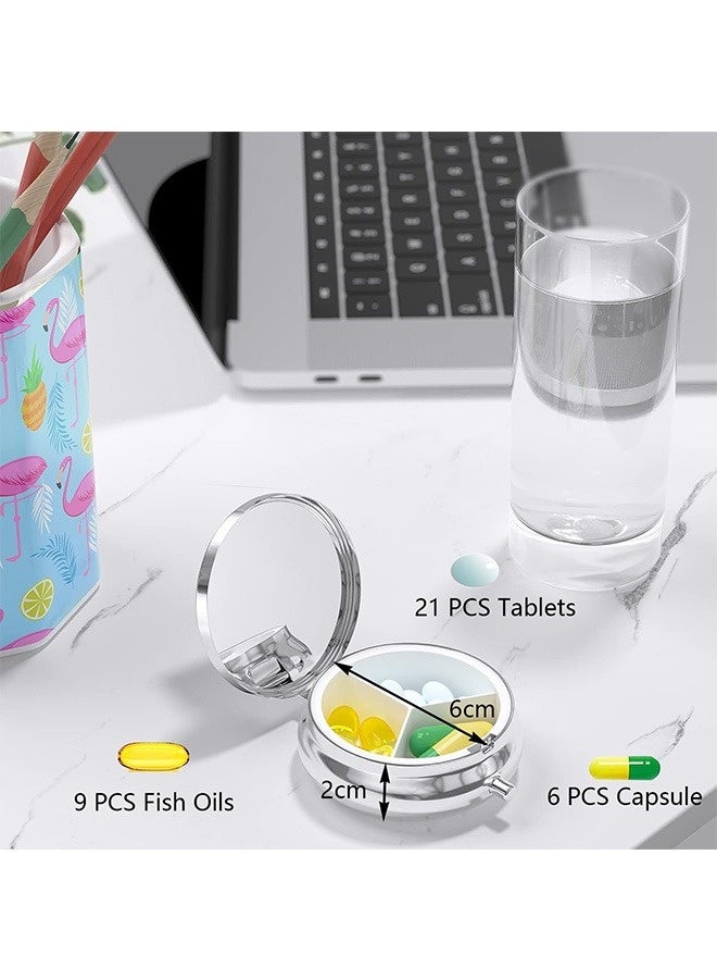 3Pcs Pill Box 3 Compartment,Medicine Pill Case,Portable Pill Box ,for Pocket or Purse Pill Box ,Decorative Metal Medicine Vitamin Organizer Unique Gift. - Image 3