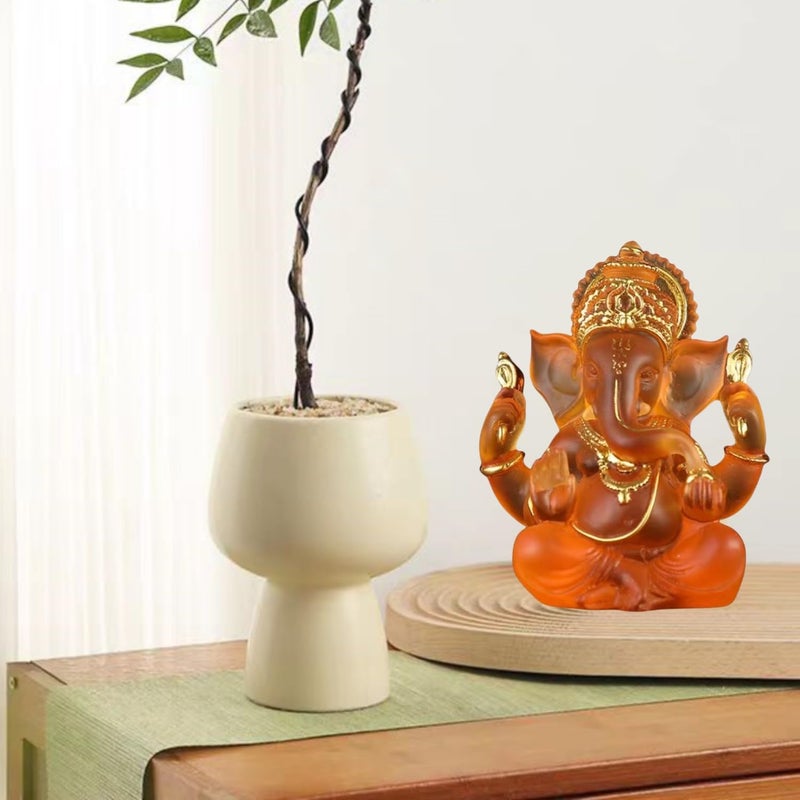 Yahu Lando Indian God Lord Ganesha Statue Orange Lmitation Glass Hindu Elephant Statue Ganpati Idol Buddha Sculptures Hindu Gift Home Temple Mandir Meditation Yoga Room Decor 5.5"" - Image 3
