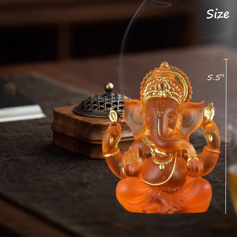 Yahu Lando Indian God Lord Ganesha Statue Orange Lmitation Glass Hindu Elephant Statue Ganpati Idol Buddha Sculptures Hindu Gift Home Temple Mandir Meditation Yoga Room Decor 5.5"" - Image 4