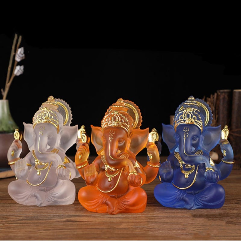 Yahu Lando Indian God Lord Ganesha Statue Orange Lmitation Glass Hindu Elephant Statue Ganpati Idol Buddha Sculptures Hindu Gift Home Temple Mandir Meditation Yoga Room Decor 5.5"" - Image 5