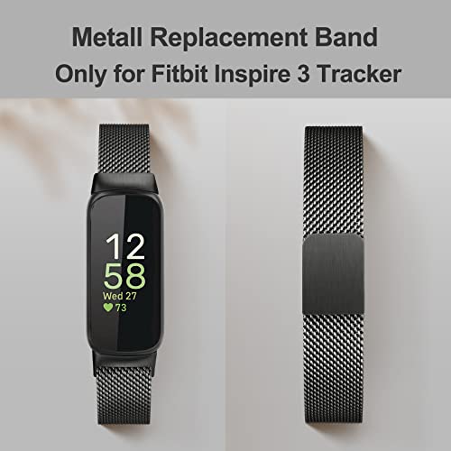 Vanjua for Fitbit Inspire 3 Bands Women Men, Stainless Steel Metal Mesh Loop Adjustable Magnetic Wristband Replacement Straps Compatible with Fitbit Inspire 3 Fitness Tracker (Black) - Image 2