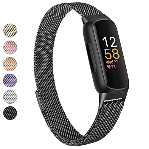 Vanjua for Fitbit Inspire 3 Bands Women Men, Stainless Steel Metal Mesh Loop Adjustable Magnetic Wristband Replacement Straps Compatible with Fitbit Inspire 3 Fitness Tracker (Black) - Image 1