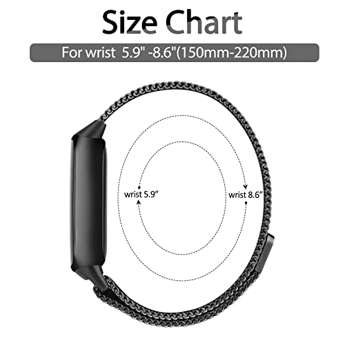 Vanjua for Fitbit Inspire 3 Bands Women Men, Stainless Steel Metal Mesh Loop Adjustable Magnetic Wristband Replacement Straps Compatible with Fitbit Inspire 3 Fitness Tracker (Black) - Image 4