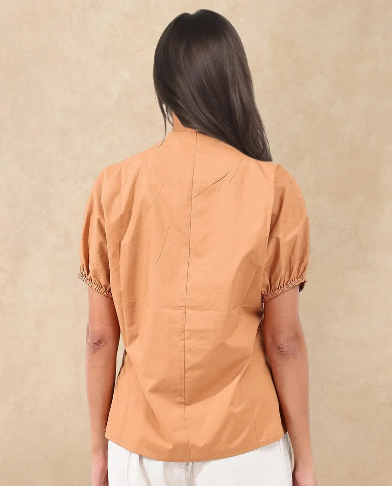 Rareism Women's Short Sleeve V-Neck Cotton Top