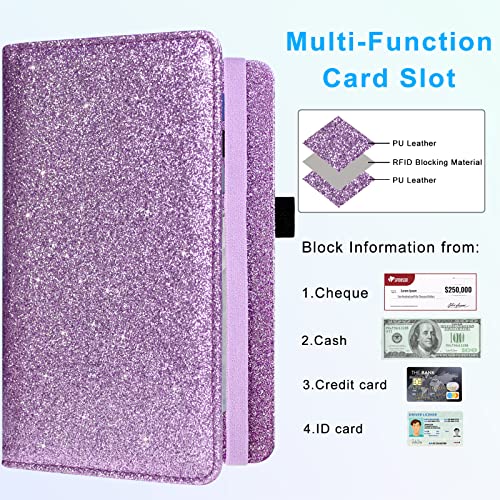 ACdream Checkbook Cover, Leather RFID Blocking Check Book Wallet, Protective Premium Business and Personal Duplicate Checks Holder, with Credit Card Slot for Women Men, Glitter Purple - Image 4