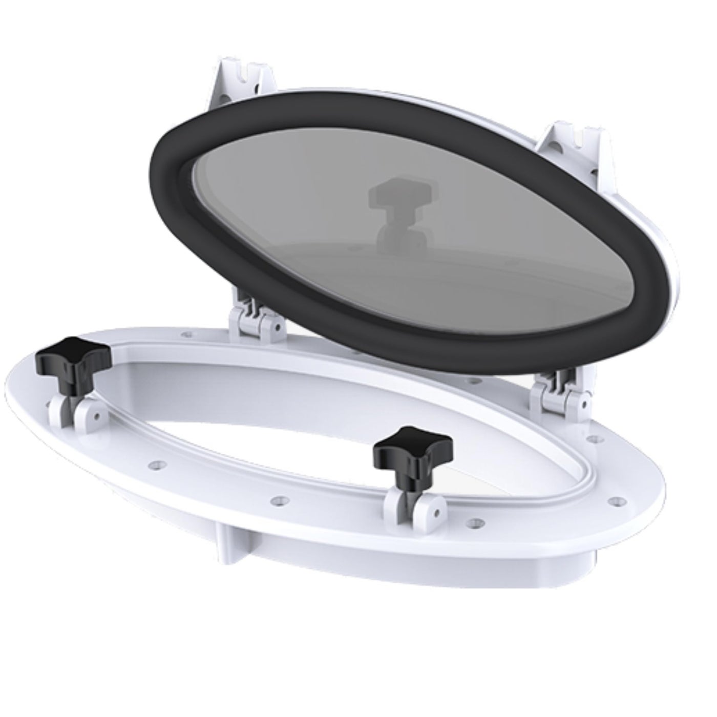 SEAFLO 161 x 86 Elliptical Oval Porthole Portlight Window ABS Plastic Tempered Glass White for Boat Yacht and Marine Applications