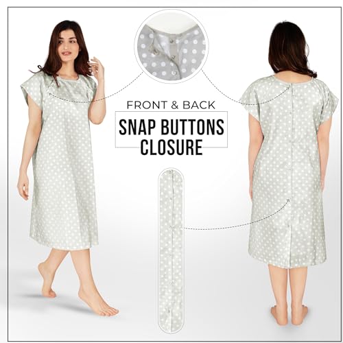 Utopia Care Women's Hospital Gown Soft Comfortable and Stylish Patient Gown, Small-Medium, Polkadots Grey - Image 3