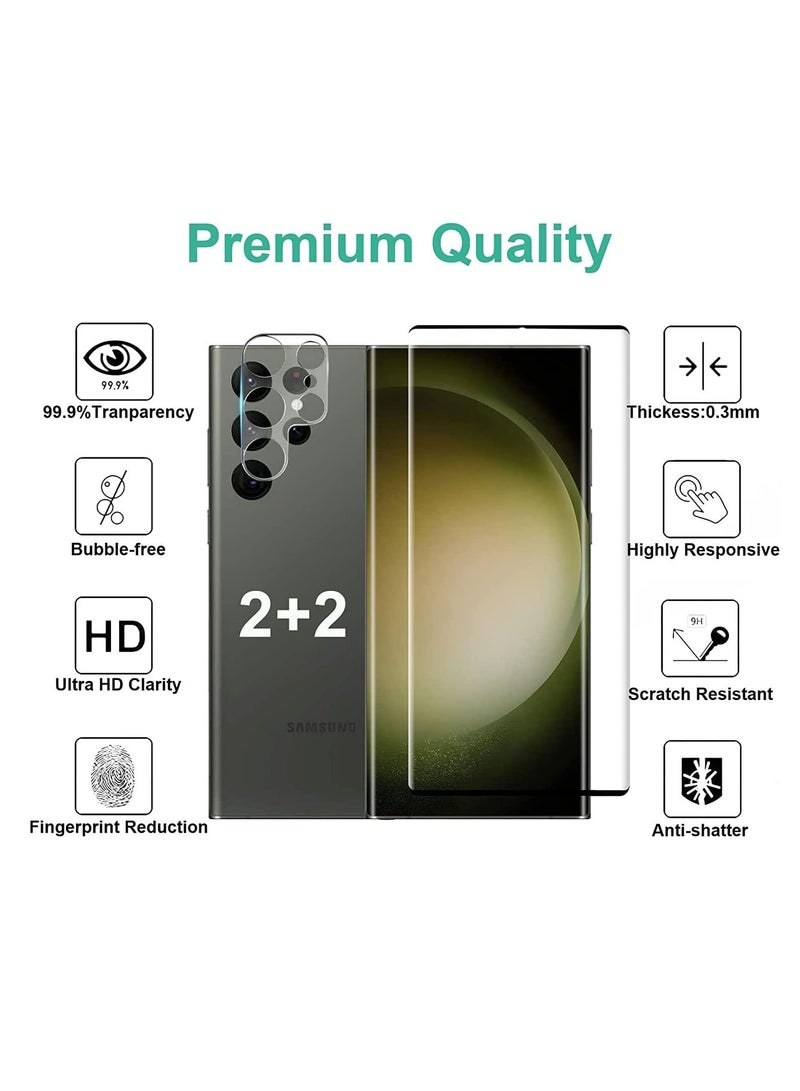 LEDIN [2+2 Pack] Galaxy S23 Ultra Screen Protector 9H Hardness Tempered Glass Fingerprint Support 3D Curved HD Clarity Anti Scratch for Samsung S23 Ultra Glass Screen Protector - Image 5