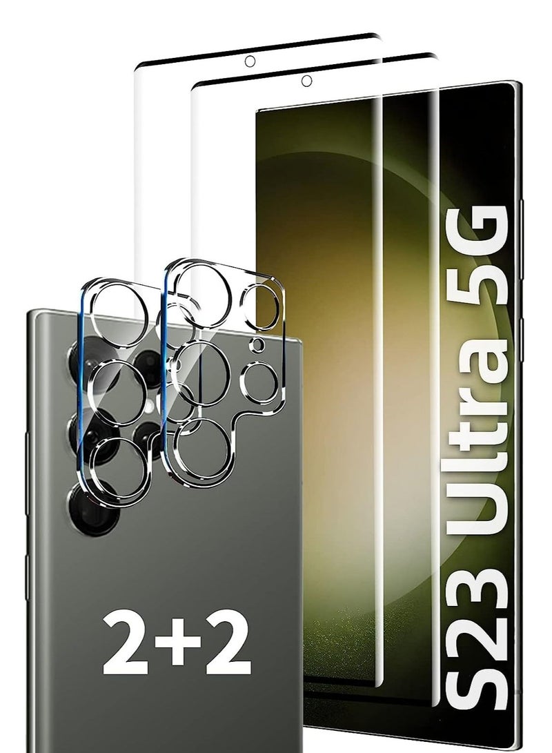 LEDIN [2+2 Pack] Galaxy S23 Ultra Screen Protector 9H Hardness Tempered Glass Fingerprint Support 3D Curved HD Clarity Anti Scratch for Samsung S23 Ultra Glass Screen Protector - Image 1