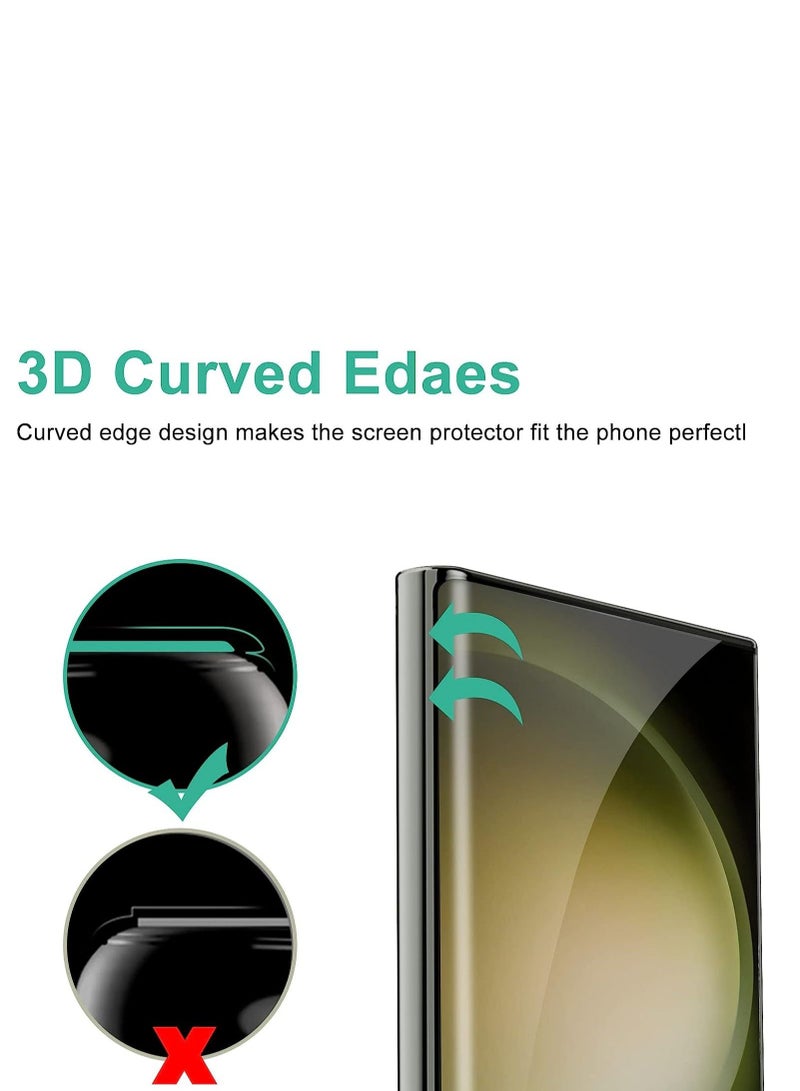 LEDIN [2+2 Pack] Galaxy S23 Ultra Screen Protector 9H Hardness Tempered Glass Fingerprint Support 3D Curved HD Clarity Anti Scratch for Samsung S23 Ultra Glass Screen Protector - Image 2