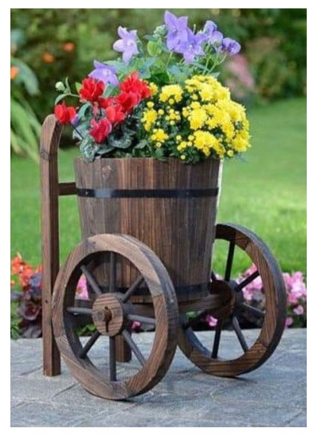 Wooden Flower Pot Planter with Wheels – Vintage Flower Bucket Garden Decoration for Indoor & Outdoor Use" - Image 1