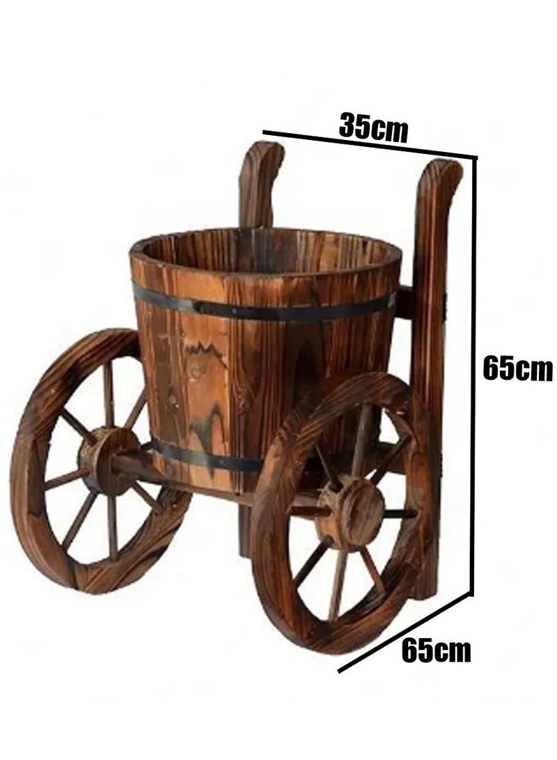 Wooden Flower Pot Planter with Wheels – Vintage Flower Bucket Garden Decoration for Indoor & Outdoor Use" - Image 2