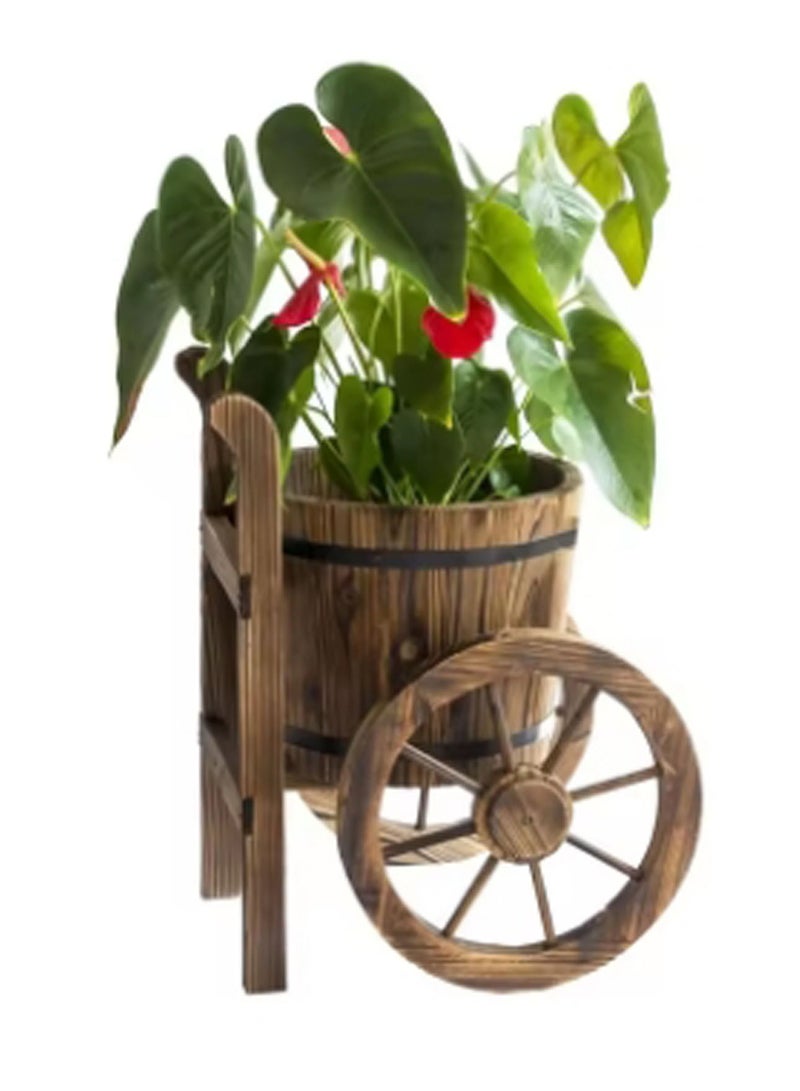 Wooden Flower Pot Planter with Wheels – Vintage Flower Bucket Garden Decoration for Indoor & Outdoor Use" - Image 4