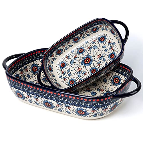 ONECCI Baking Dish Ceramic Baking Pan Blue Casserole Dish Rectangular Baking Set 2pcs Bakeware Sets Lasagna Pan Baking Dishes for oven (Blue plasma grass) - Image 1