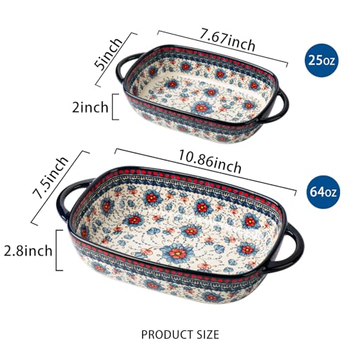 ONECCI Baking Dish Ceramic Baking Pan Blue Casserole Dish Rectangular Baking Set 2pcs Bakeware Sets Lasagna Pan Baking Dishes for oven (Blue plasma grass) - Image 2