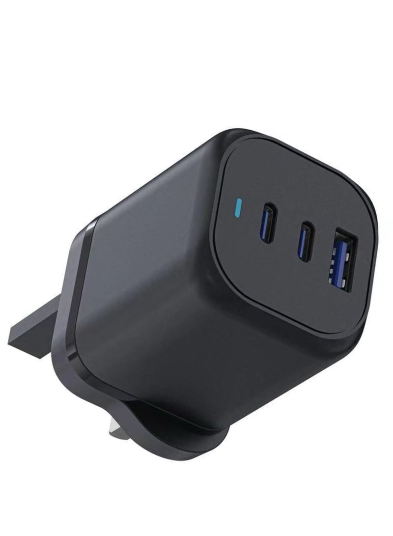 JBQ GAN65W Fast Charging Adapter 3 Ports 2 USB-C 1 USB-A 65W Output 100V-240V Input PD Quick Charge for USB-C Devices - Image 1