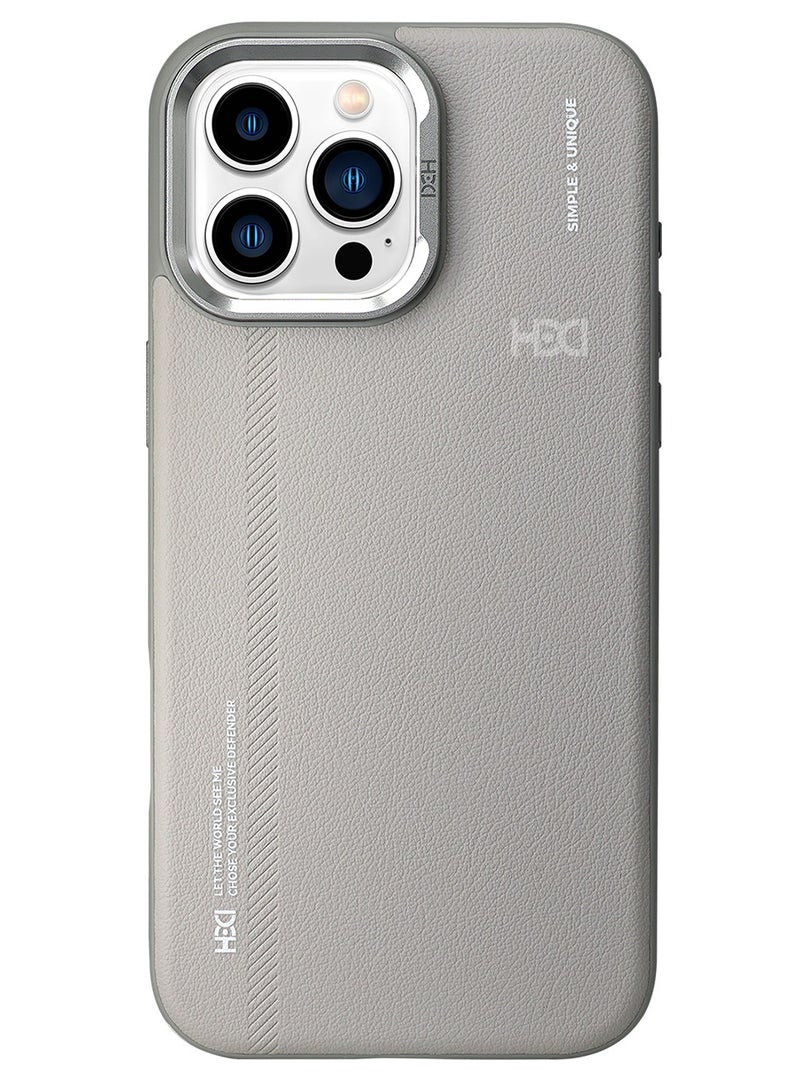 أتش دي دي جراب جلدي فاخر من Hdd متوافق مع MagSafe مع حامل لمشاهدة الفيديو لجهاز iPhone 16 Pro Max (رمادي تيتانيوم) - Image 1