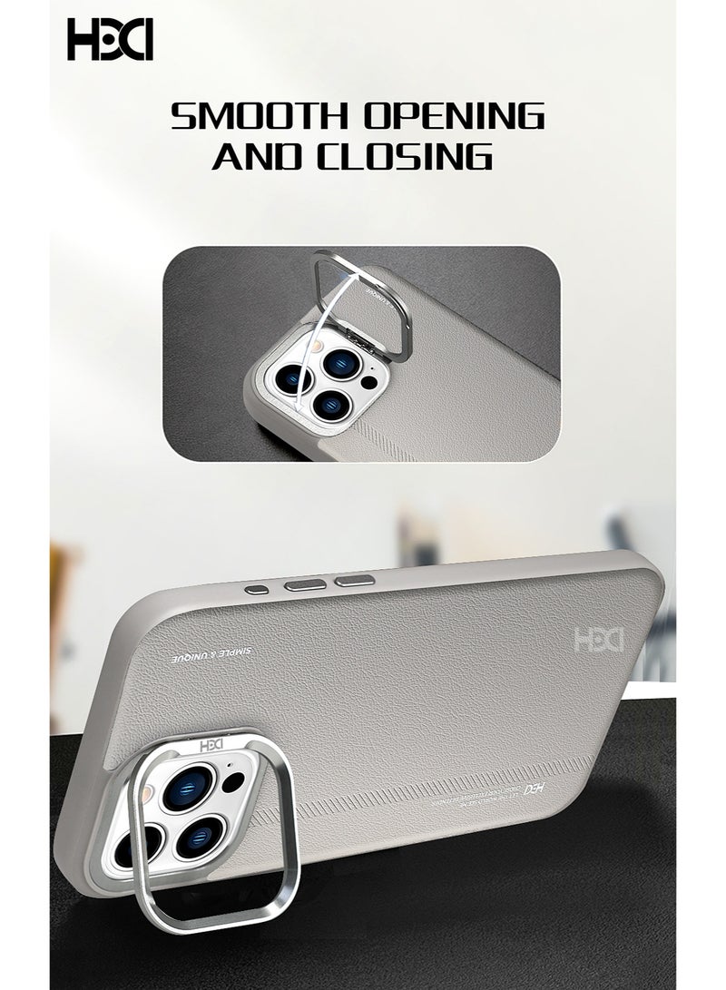 أتش دي دي جراب جلدي فاخر من Hdd متوافق مع MagSafe مع حامل لمشاهدة الفيديو لجهاز iPhone 16 Pro Max (رمادي تيتانيوم) - Image 3
