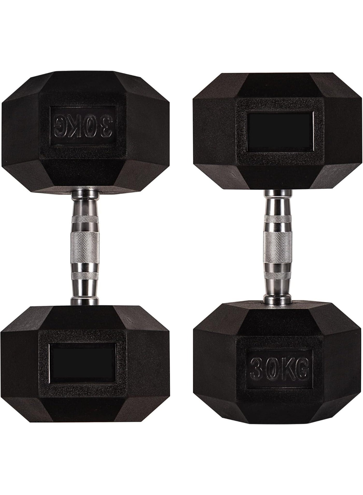 Hex Dumbbells set of 2 , 30kg - Rubber Encased Cast Iron Hand Weights and Optional 3 Tier Rack