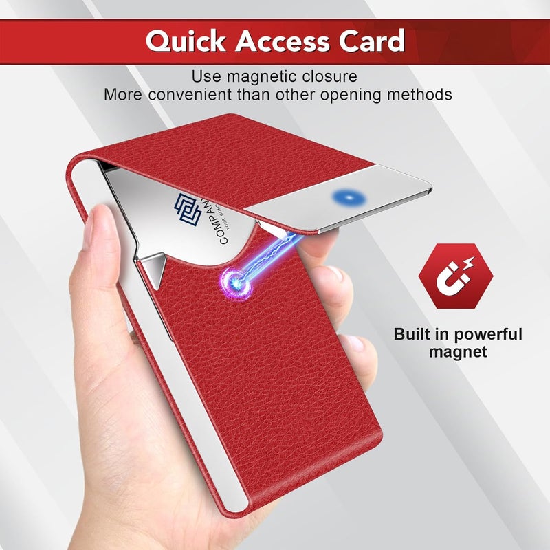 DMFLY Business Card Holder with Ultra Slim Design, Business Card Case with Premium PU Leather, Suit Pocket Metal Card Holder for Women/Men, Magnetic Closure Quick Access Cards - Image 4