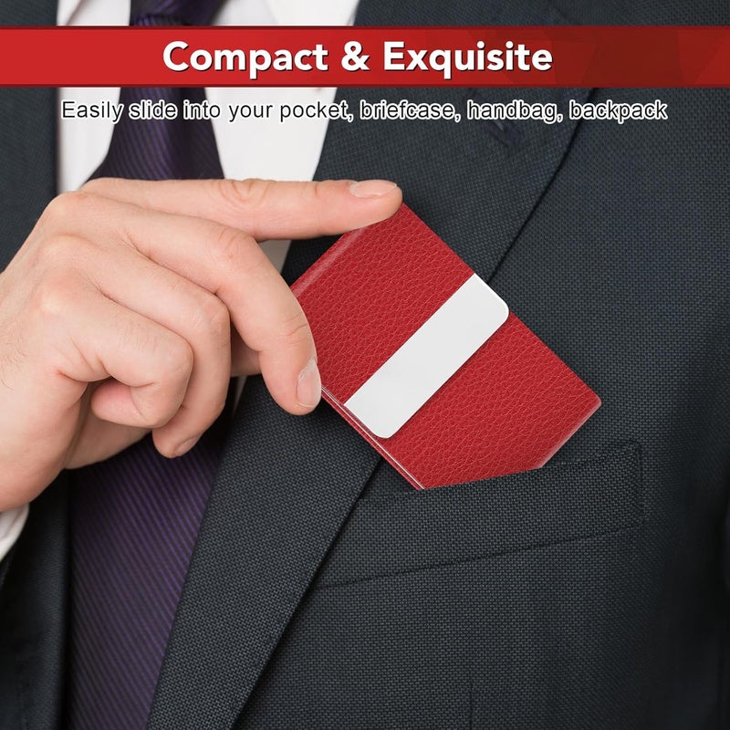 DMFLY Business Card Holder with Ultra Slim Design, Business Card Case with Premium PU Leather, Suit Pocket Metal Card Holder for Women/Men, Magnetic Closure Quick Access Cards - Image 2