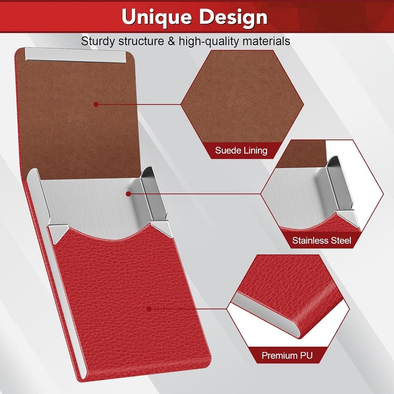 DMFLY Business Card Holder with Ultra Slim Design, Business Card Case with Premium PU Leather, Suit Pocket Metal Card Holder for Women/Men, Magnetic Closure Quick Access Cards - Image 3