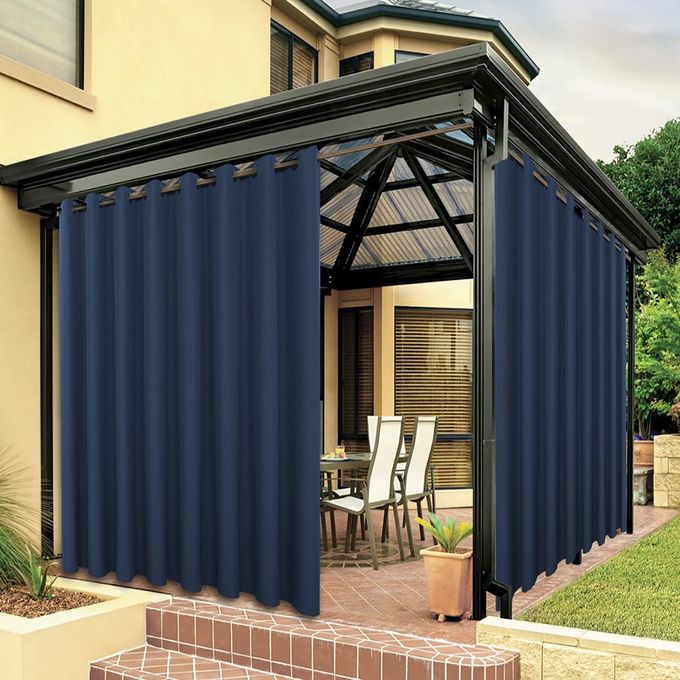 BONZER Waterproof Outdoor Curtains for Patio Porch Pergola Cabana Thick Privacy Extra Wide Grommet Indoor Curtains for Bedroom Living Room 1 Panel 150W x 84L inch Navy