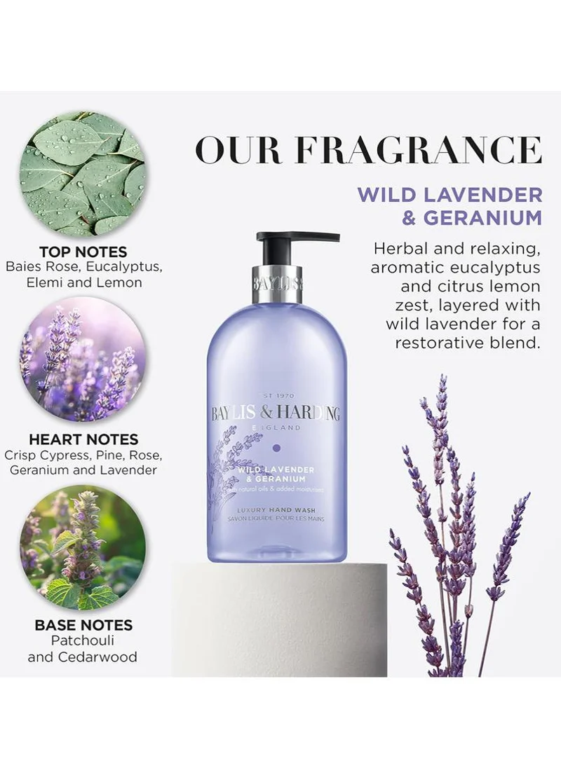 Baylis & Harding Wild Lavender & Geranium Hand Wash, 500ml | Relaxing & Aromatic Hand Soap | Gentle Cleansing Formula | Vegan & Cruelty-Free | Soothing Floral Fragrance