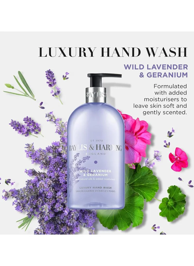 Baylis & Harding  Wild Lavender & Geranium Hand Wash, 500ml (Pack of 2) | Relaxing & Aromatic Hand Soap | Gentle Cleansing Formula | Vegan & Cruelty-Free | Soothing Floral Fragrance  | Best Price UAE