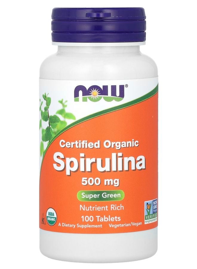 now Certified Organic Spirulina 3000 mg 100 Tablets (500 mg per Tablet)