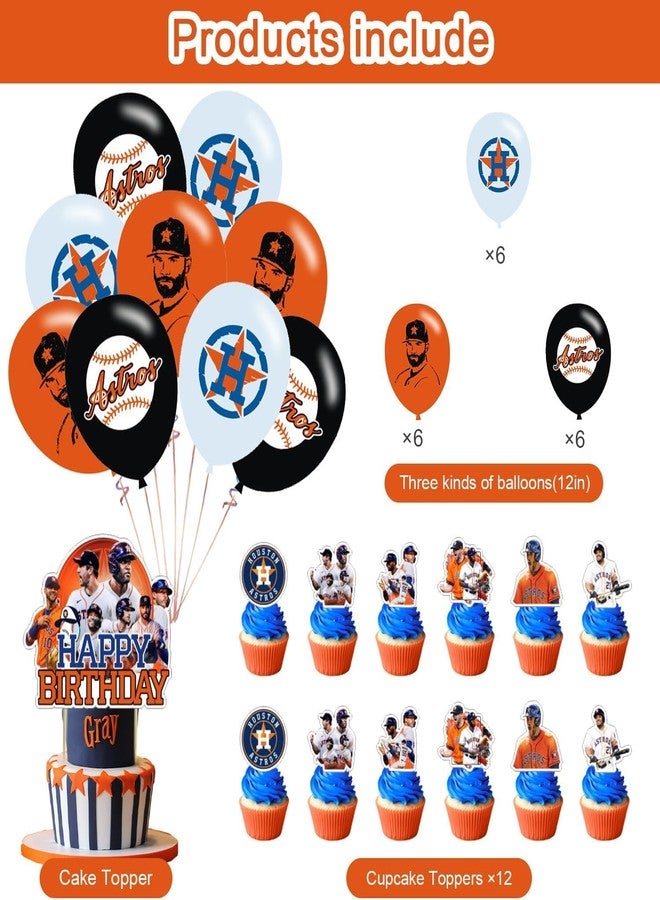 PINUO Astros Baseball Party Supplies: Banner, Cake Toppers, Balloons for Baseball Team Party Decorations - Image 5