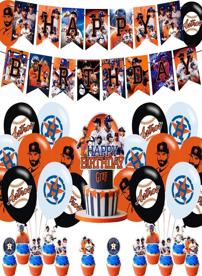 PINUO Astros Baseball Party Supplies: Banner, Cake Toppers, Balloons for Baseball Team Party Decorations - Image 2