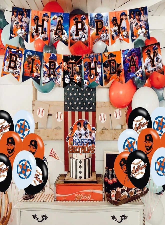 PINUO Astros Baseball Party Supplies: Banner, Cake Toppers, Balloons for Baseball Team Party Decorations - Image 3