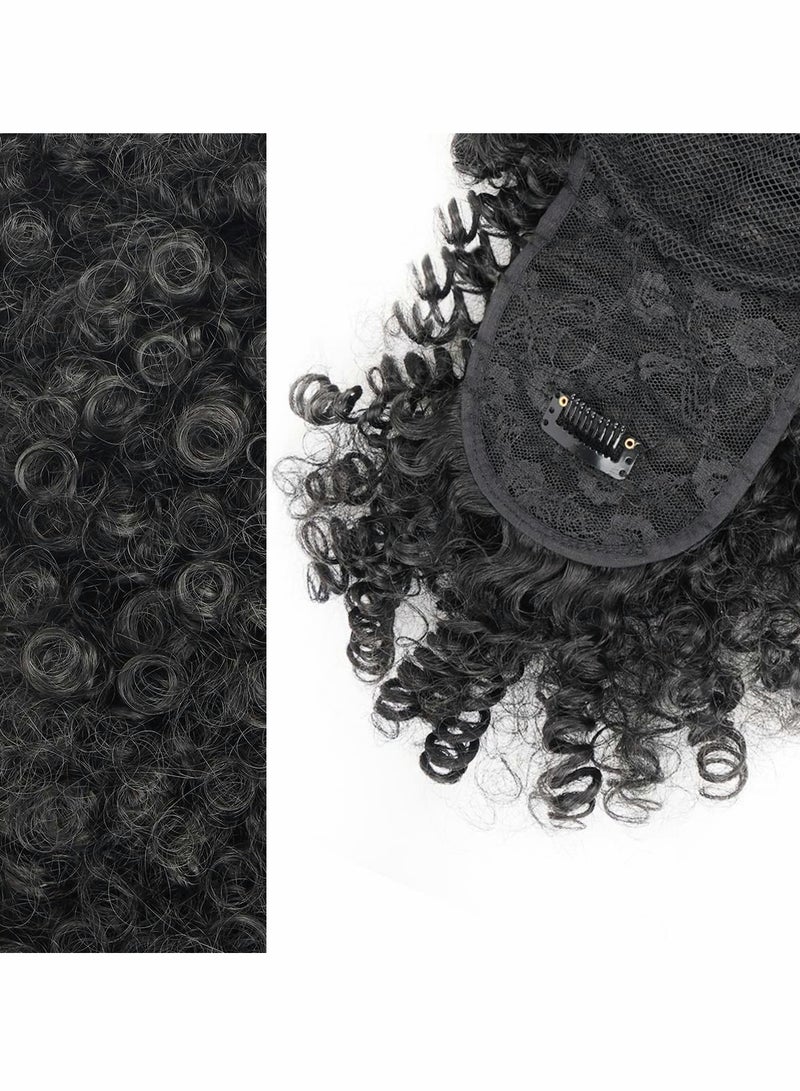 SOLARAE Afro Puff Wig, Drawstring Black Fluffy Ponytail with Bangs Pineapple Updo Hair for Women, Short Kinky Curly Ponytail Bun - Image 3