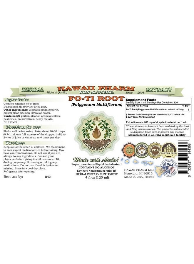HawaiiPharm Foti Root Alcoholfree Liquid Extract Organic Foti Root Polygonum Multiflorum Dried Root Glycerite Natural Herbal Supplement 2 Oz - Image 2