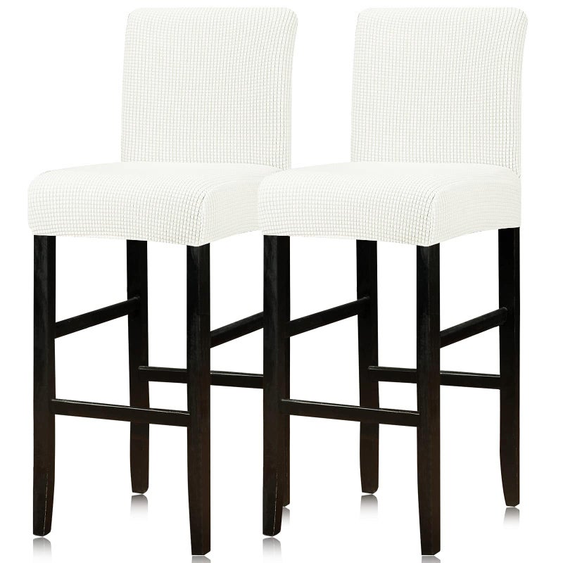 طقم أغطية بار ستول ليلين من 2 غسالة قابلة للتمدد أغطية مقاعد بار ستول قابلة للإزالة مع ظهر أغطية كراسي بار بارتفاع العداد لأغطية كراسي بار لمطبخ غرفة الطعام مقهى أبيض